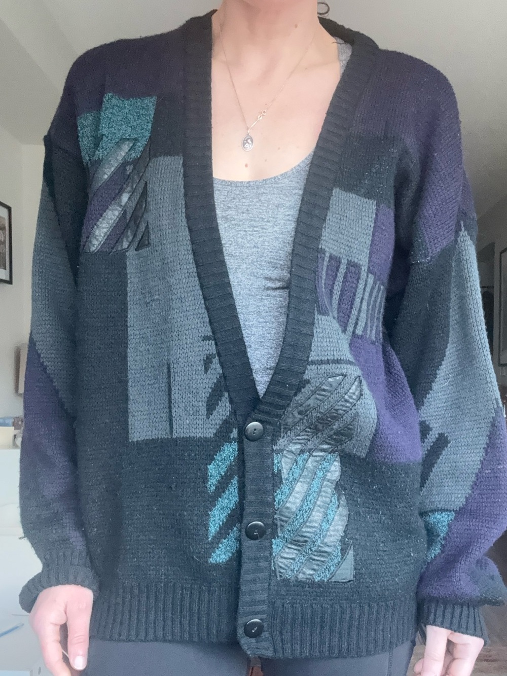 Nino Foriero - Randy River Vintage 90s Abstract Patchwork Cardigan SweaterM